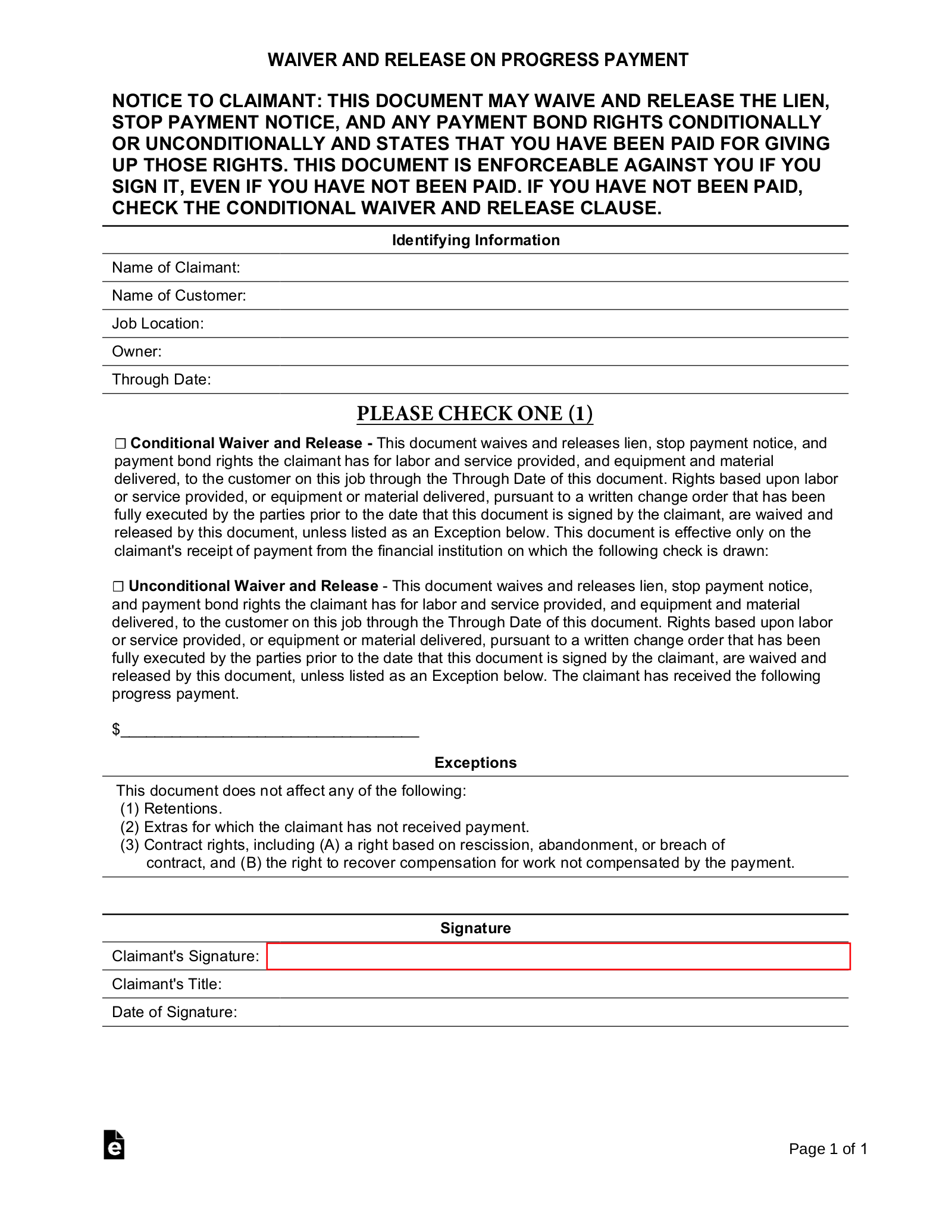 Contractor’s (Mechanic’s) Lien Release Form