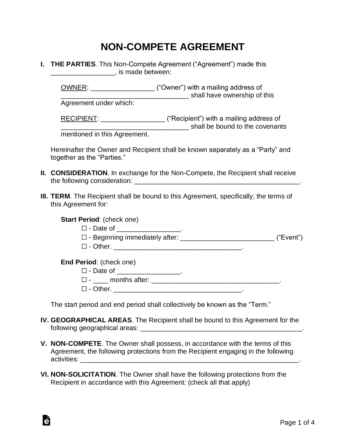 Free Printable Non Compete Agreement Template   Non Compete Agreement Template 1187x1536 