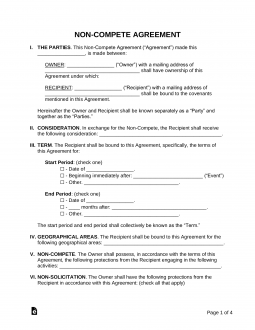 Free Non Compete Agreement Template PDF Word EForms   Non Compete Agreement Template 255x330 