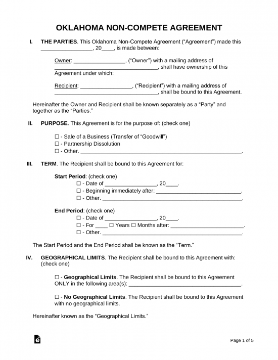 Free Oklahoma Non-Compete Agreement Template - PDF | Word – eForms