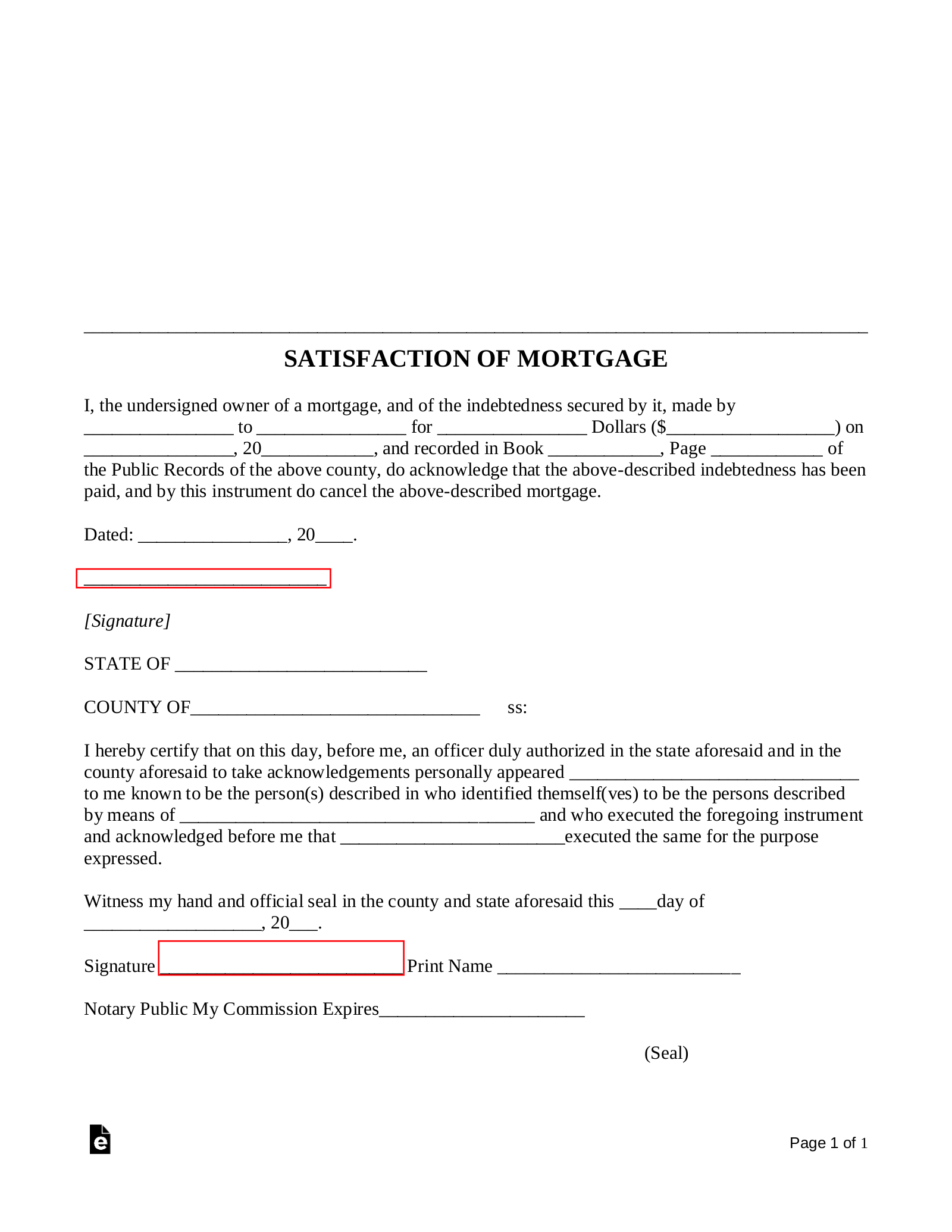 Free Mortgage Lien Release (Satisfaction of Mortgage) Form PDF Word