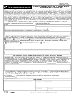 Veterans Affairs Request for and Authorization to Release Medical Records or Health Information (VA Form 10-5345)