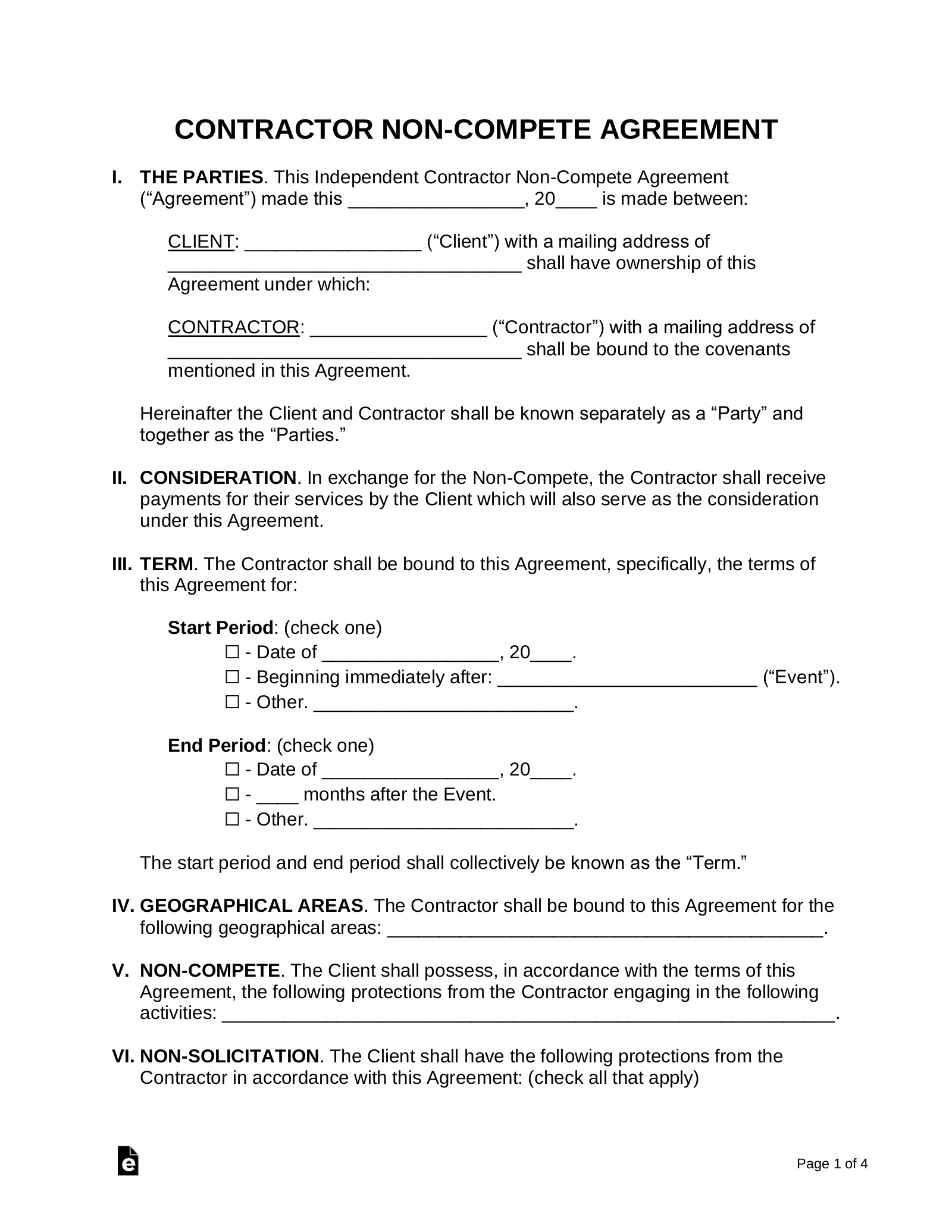 Non Compete Agreement Washington State Template