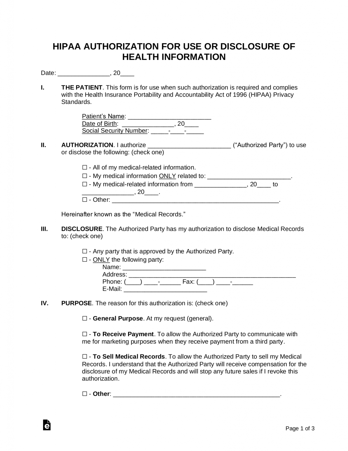 Free Medical Records Release Authorization Form (Waiver) | HIPAA - PDF ...