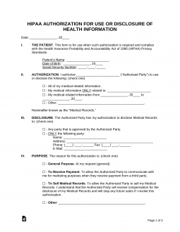 Medical Records Release Authorization Form (Waiver) | HIPAA