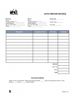 Auto Body (Mechanic) Invoice Template