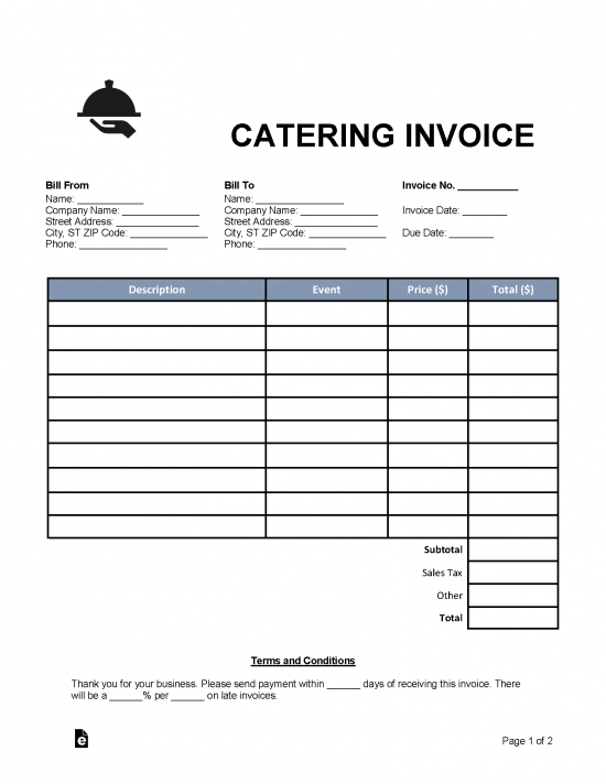 Free Catering Invoice Template PDF Word eForms