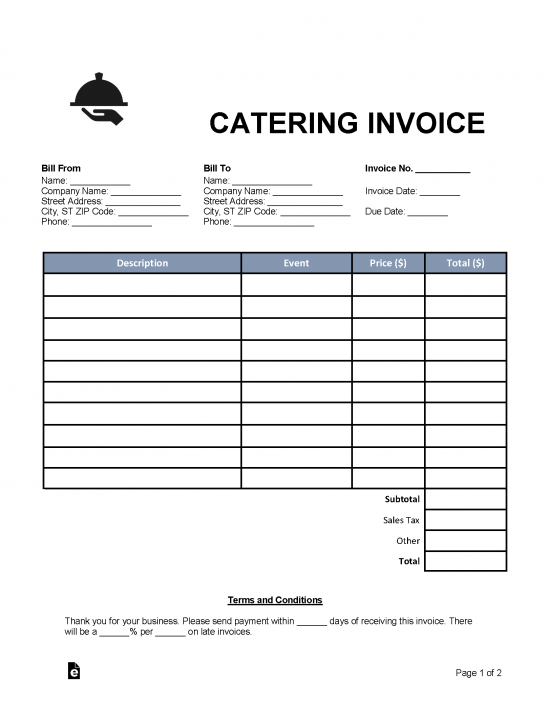 sample invoices for catering services