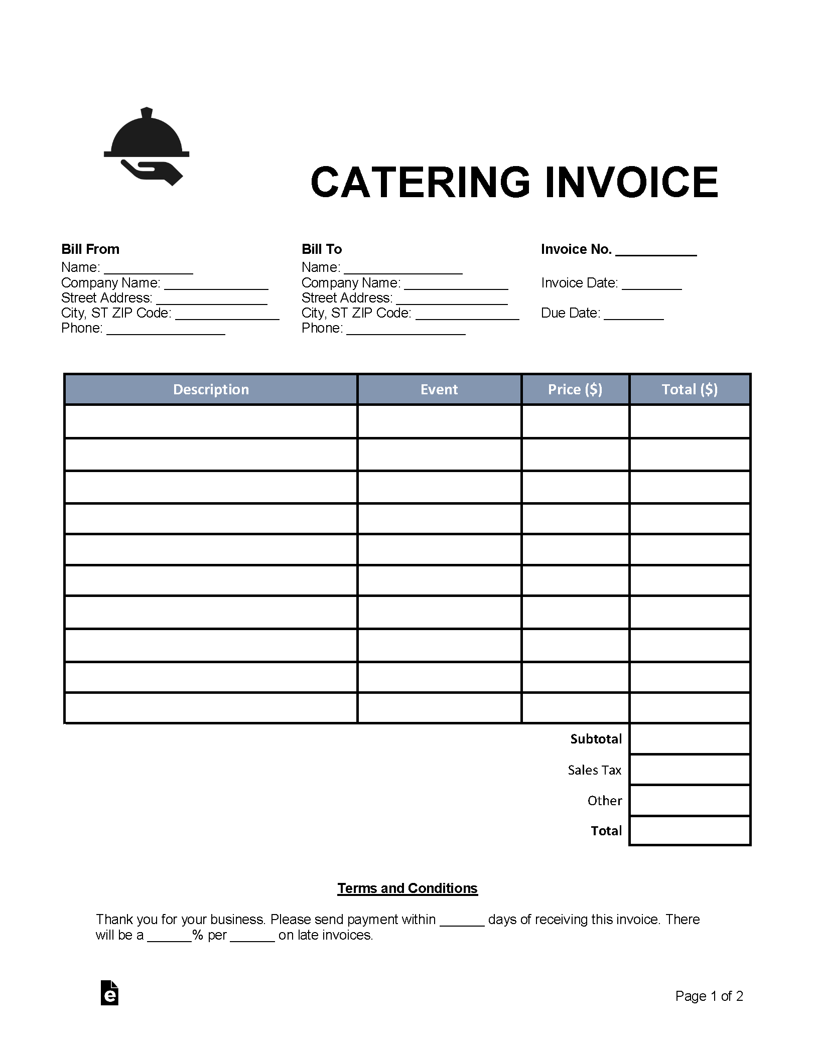 Free Catering Invoice Template Word Pdf Eforms