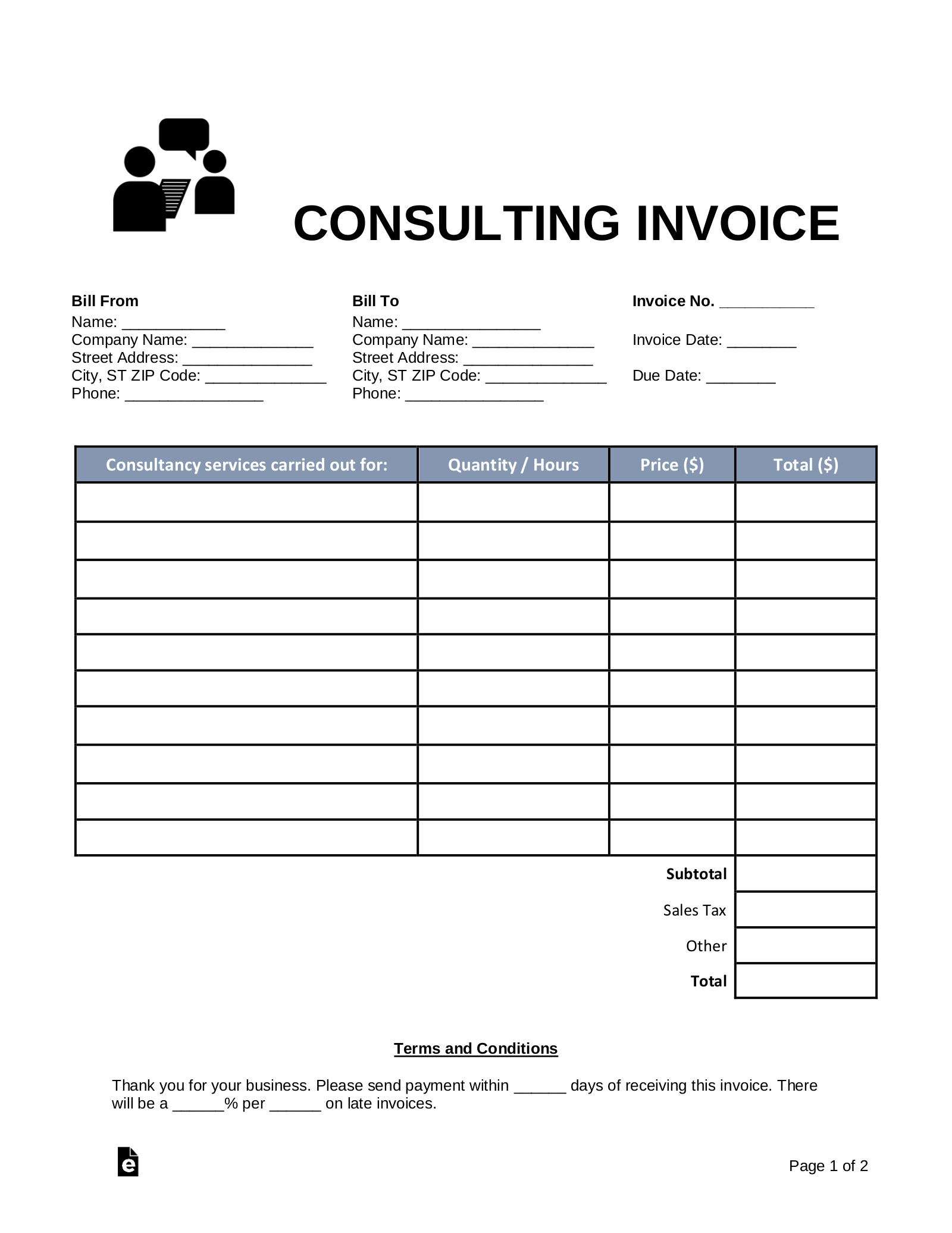 invoice for professional services template