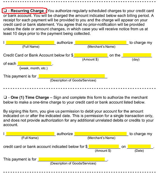 Free Credit Card Ach Authorization Forms Pdf Word Eforms 8474