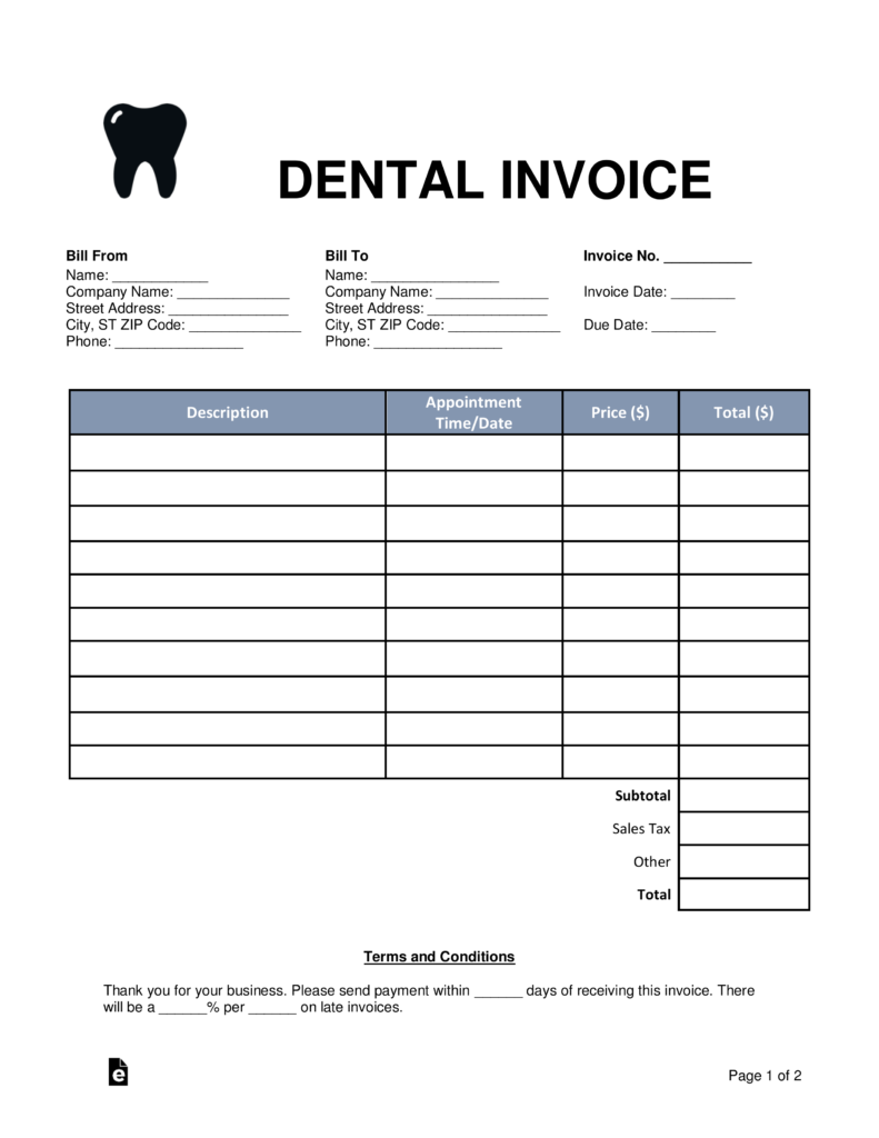 Free Dental Invoice Template Word PDF eForms