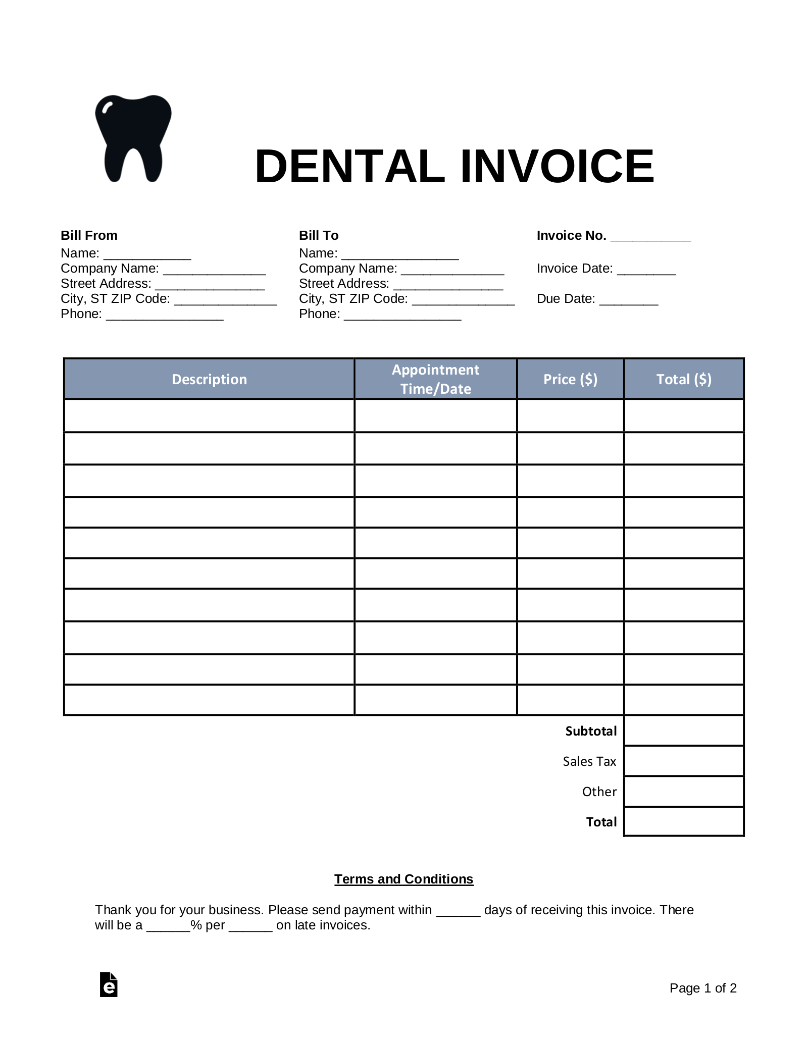 free-dental-invoice-template-pdf-word-eforms