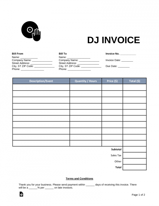 Invoice Template For Dj Services