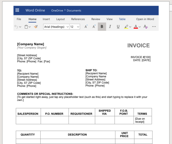 Service Invoice Template Free Word from eforms.com