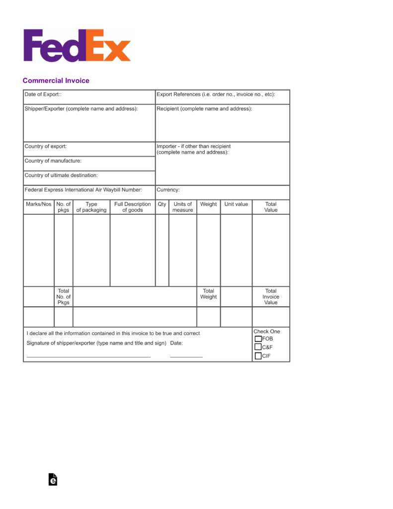 Fedex Proforma Invoice Template | Professional Design Template