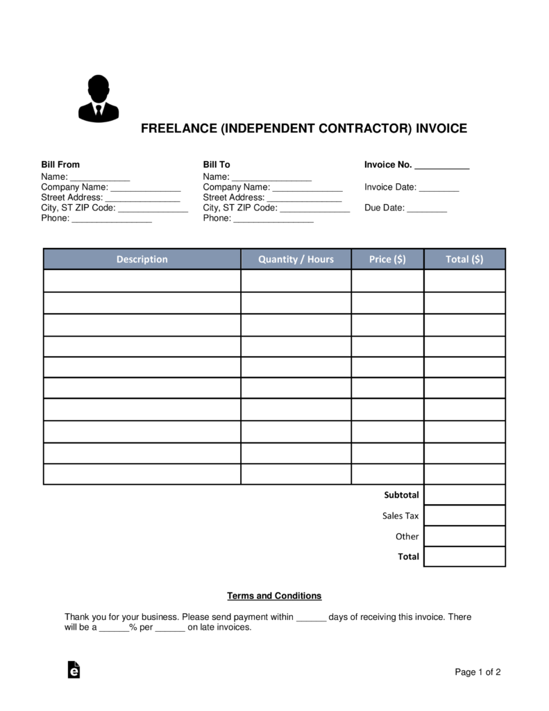 Free Freelance (Independent Contractor) Invoice Template Word PDF