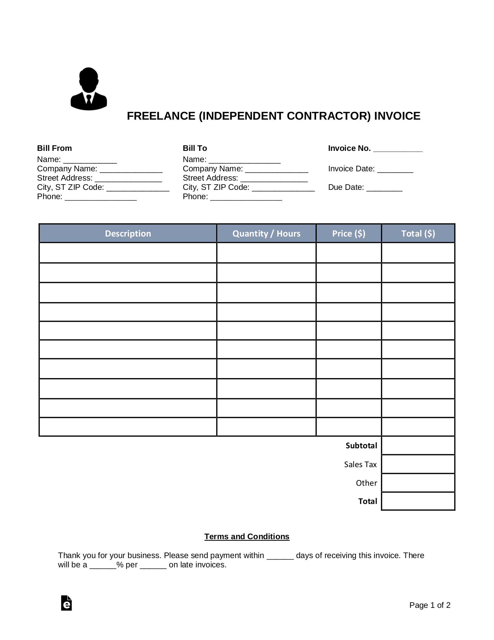 Free Freelance Independent Contractor Invoice Template Word Pdf Eforms