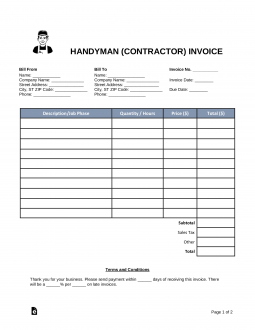 Handyman (Contractor) Invoice Template