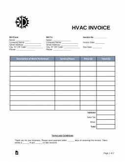 hvac form invoice HVAC  Invoice Word  PDF Template  Free Free â€“   eForms