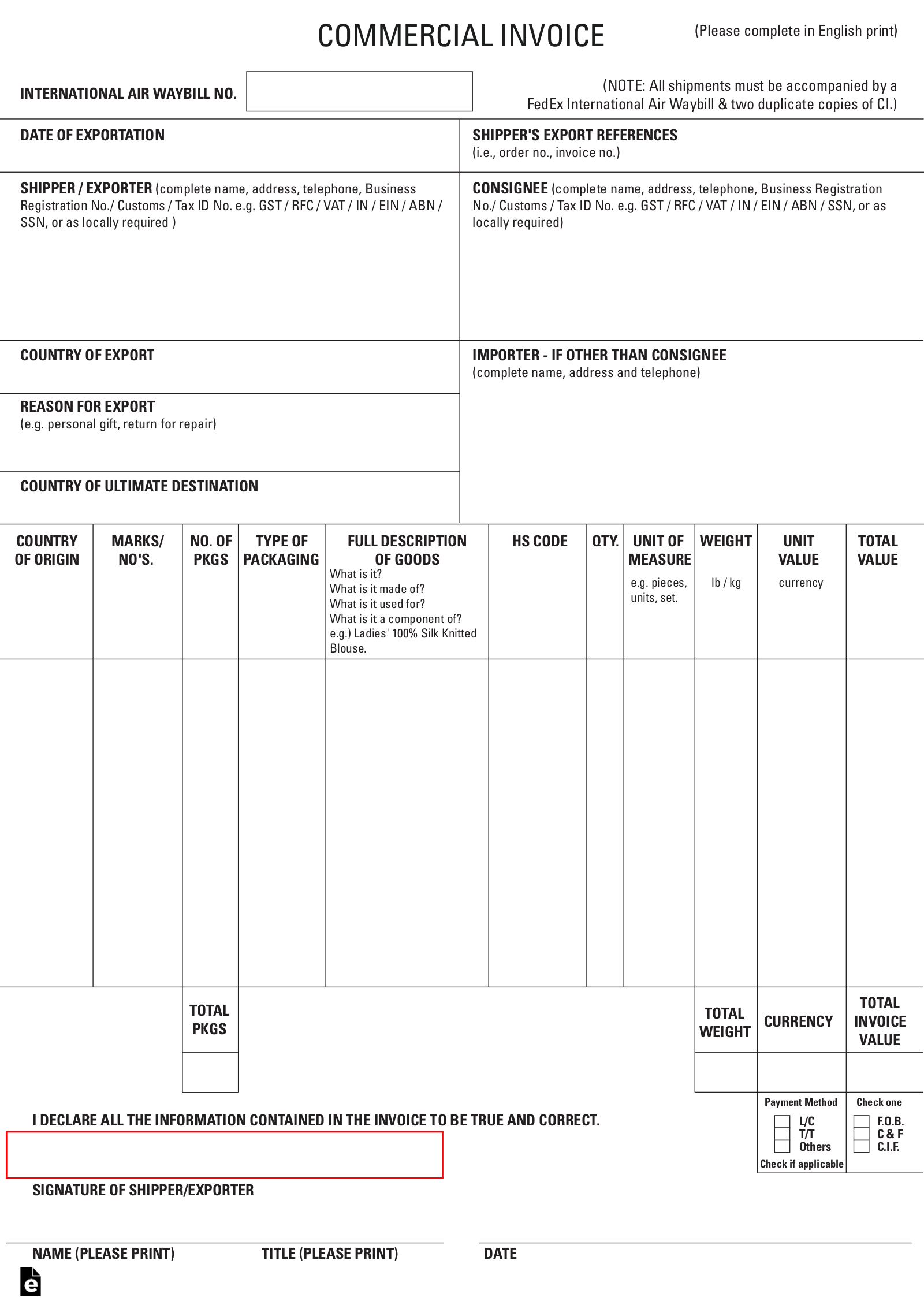 commercial invoice template