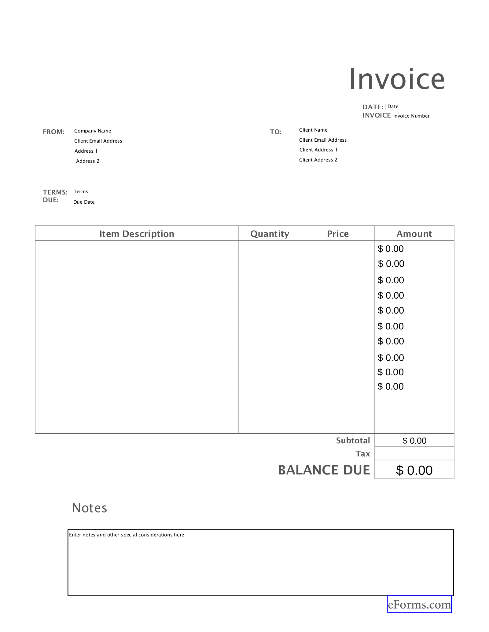 Free Blank Invoice Templates - PDF – eForms Inside Free Printable Invoice Template Microsoft Word