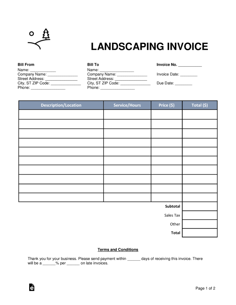 Printable Landscaping Invoice Template