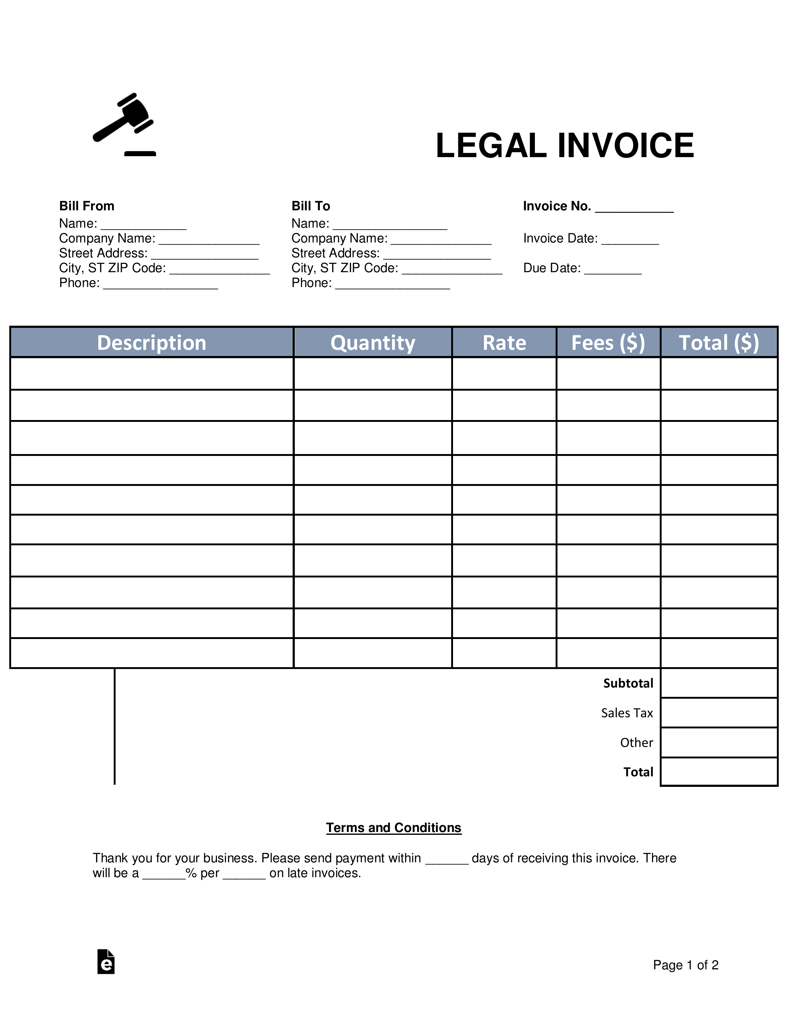 Lawyer Bill Sample PDF Template