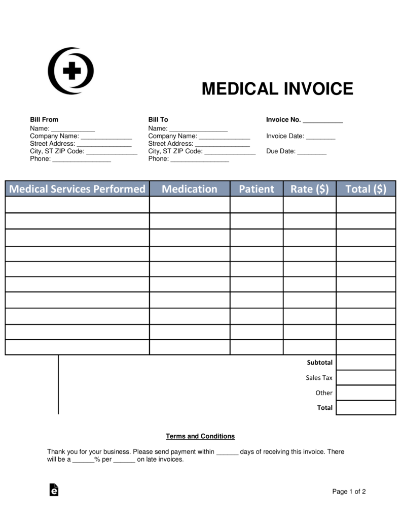 Free Medical Invoice Template Word PDF