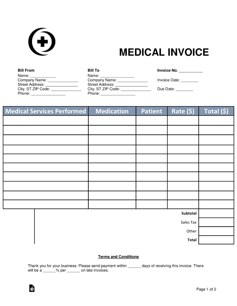 Free Medical Invoice Template Word PDF eForms