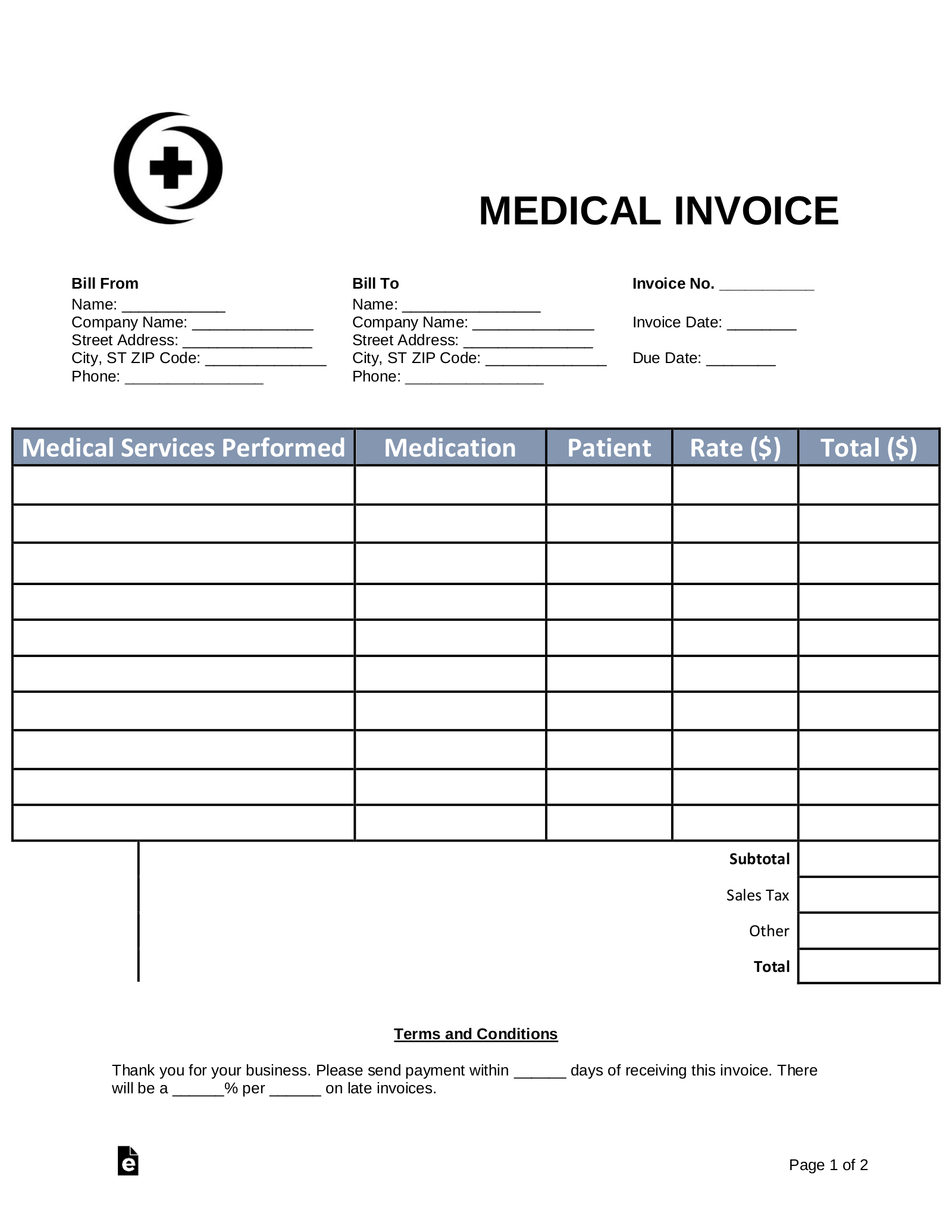 Free Medical Invoice Template - PDF | Word – eForms