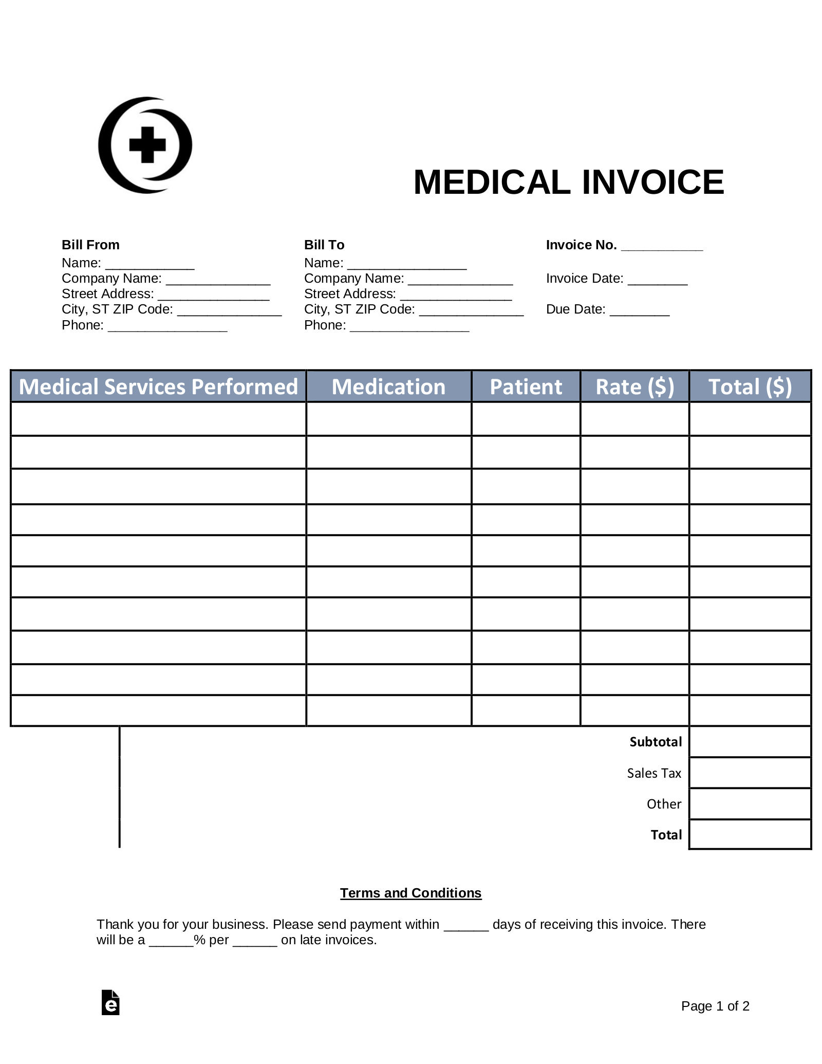 free medical invoice template word pdf eforms