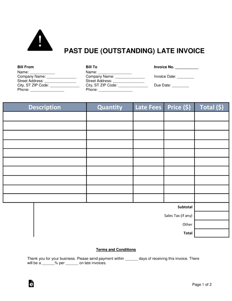 Free Past Due Outstanding Late Invoice PDF Word EForms