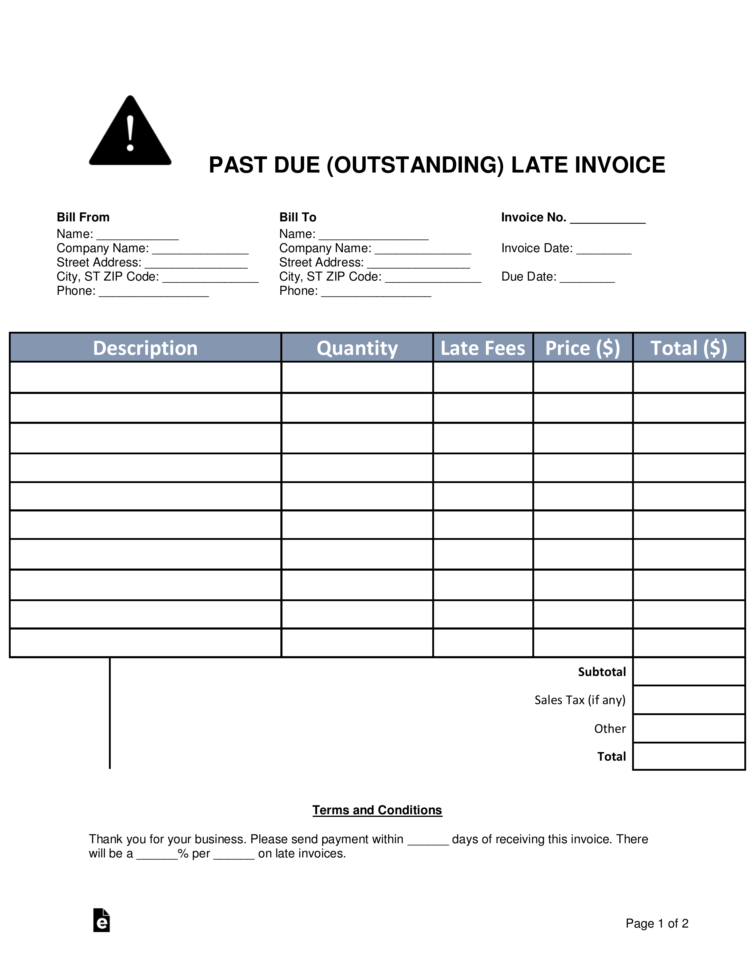 Free Blank Invoice Templates 30 PDF EForms