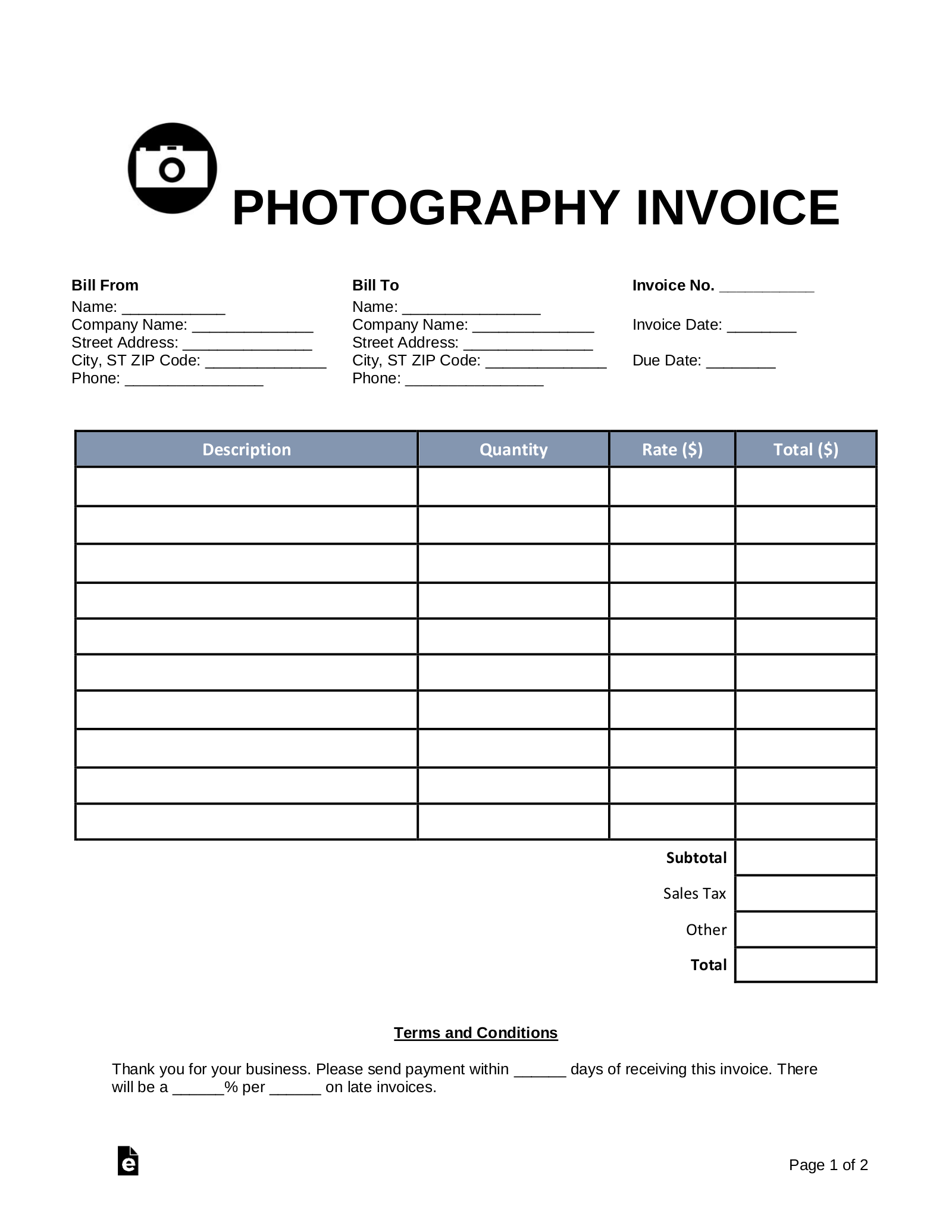 Photography Invoice Template