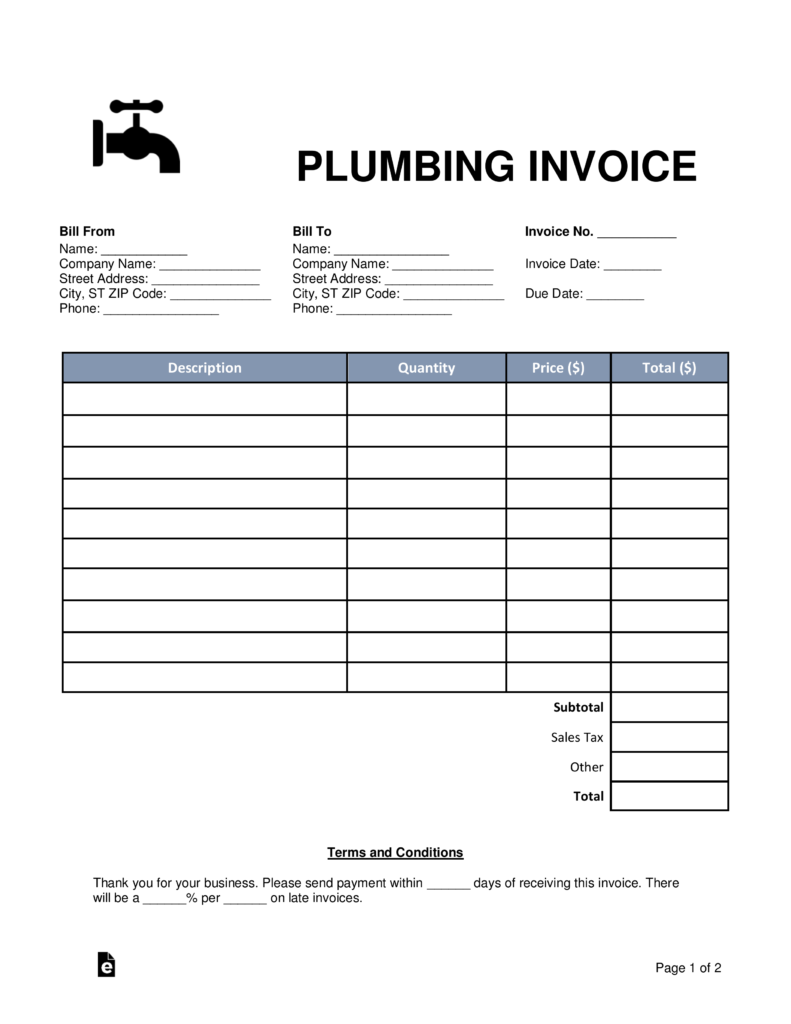 Plumbing Invoice Template Excel