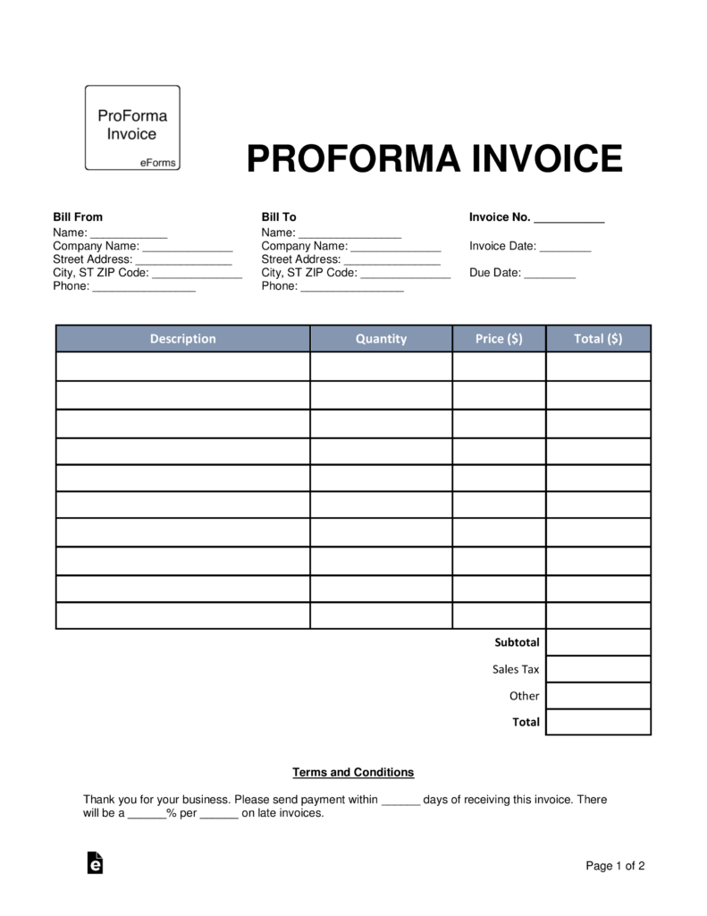 Proforma Invoice Template Word Uk