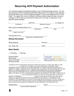 Recurring ACH Payment Authorization Form