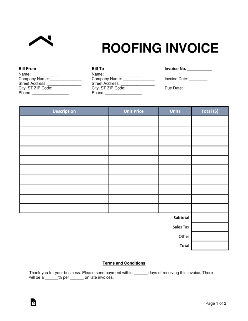 Free Roofing Invoice Template Word PDF EForms