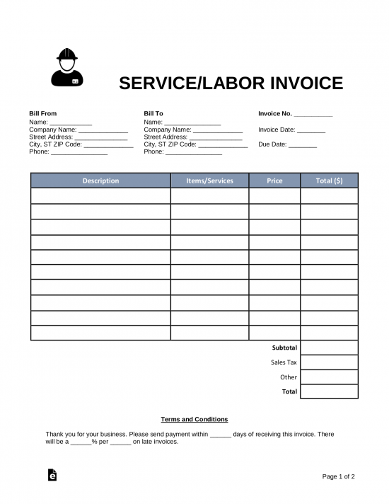 Service/Labor Invoice Template