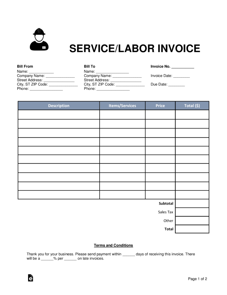 free servicelabor invoice template word pdf eforms