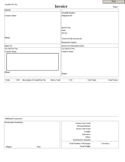 UPS Commercial Invoice Template