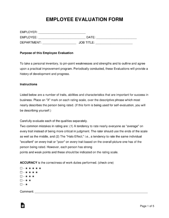 Free Employee Evaluation Form - PDF | Word – eForms