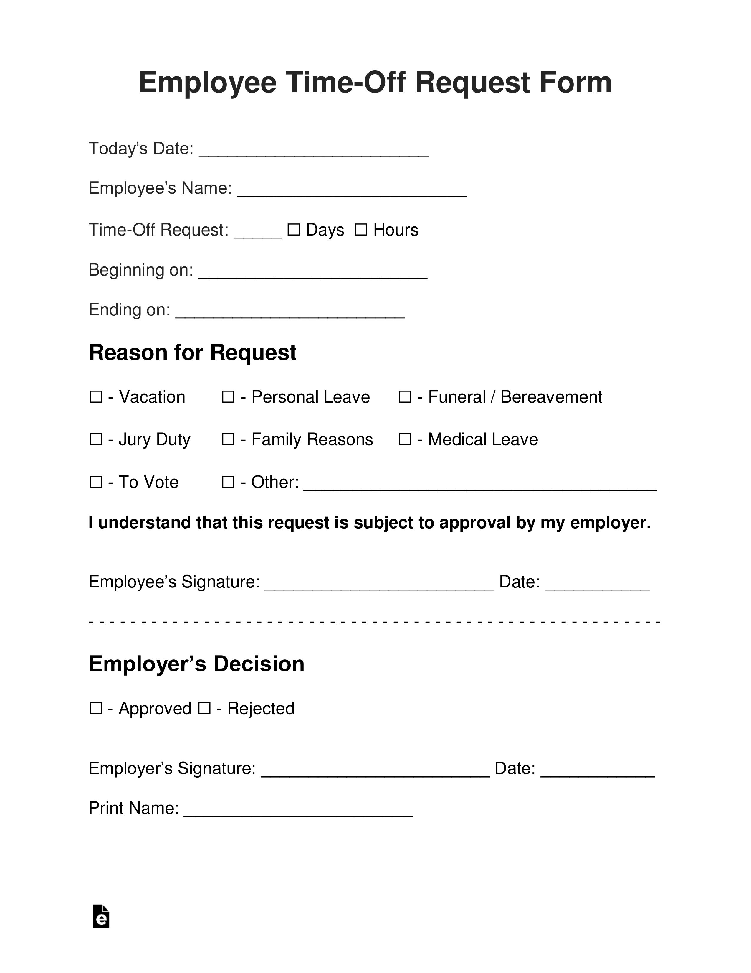 Free Employee Time-Off (Vacation) Request Form - PDF | Word – eForms