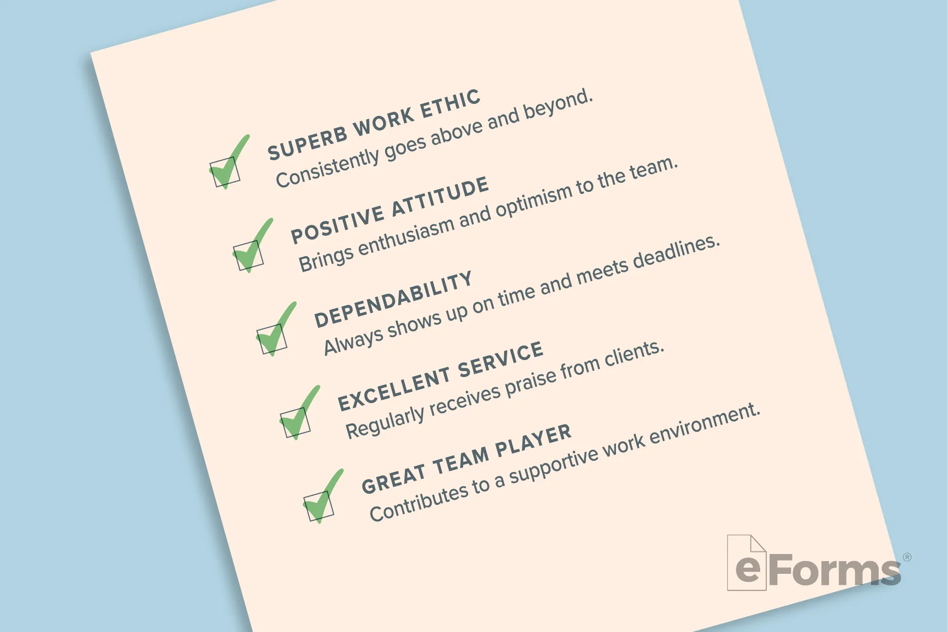 Checklist with boxes checked.