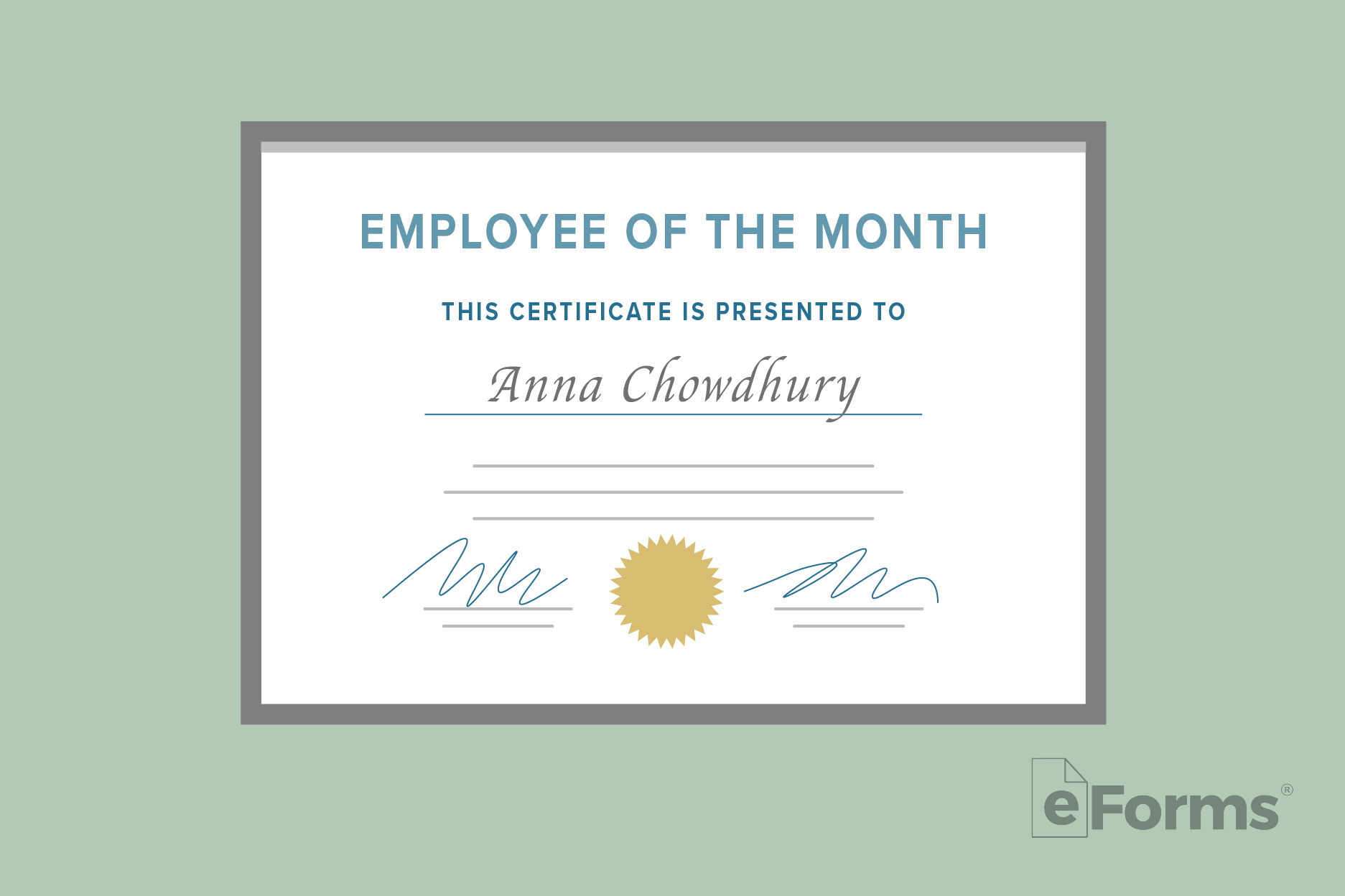 Framed Employee of the Month certificate.