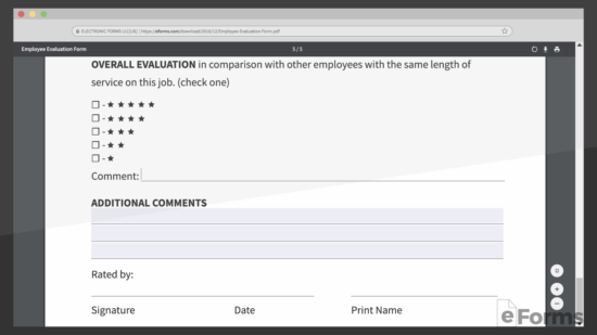 chrome browser showing eforms employee evaluation form