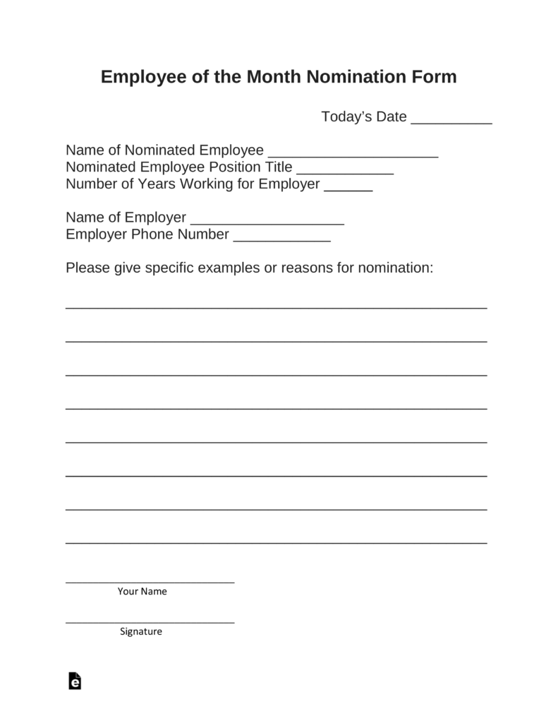 Employee Of The Month Nomination Form Template