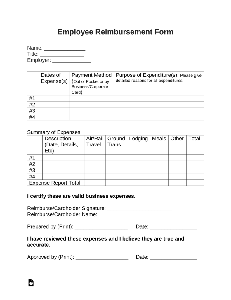 Free Employee Reimbursement Form PDF Word