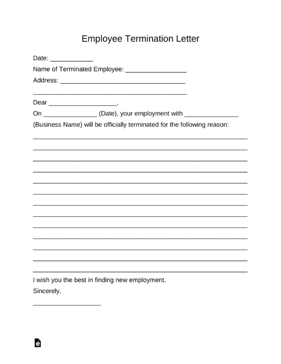 Free Employee Termination Letter Template PDF Word eForms